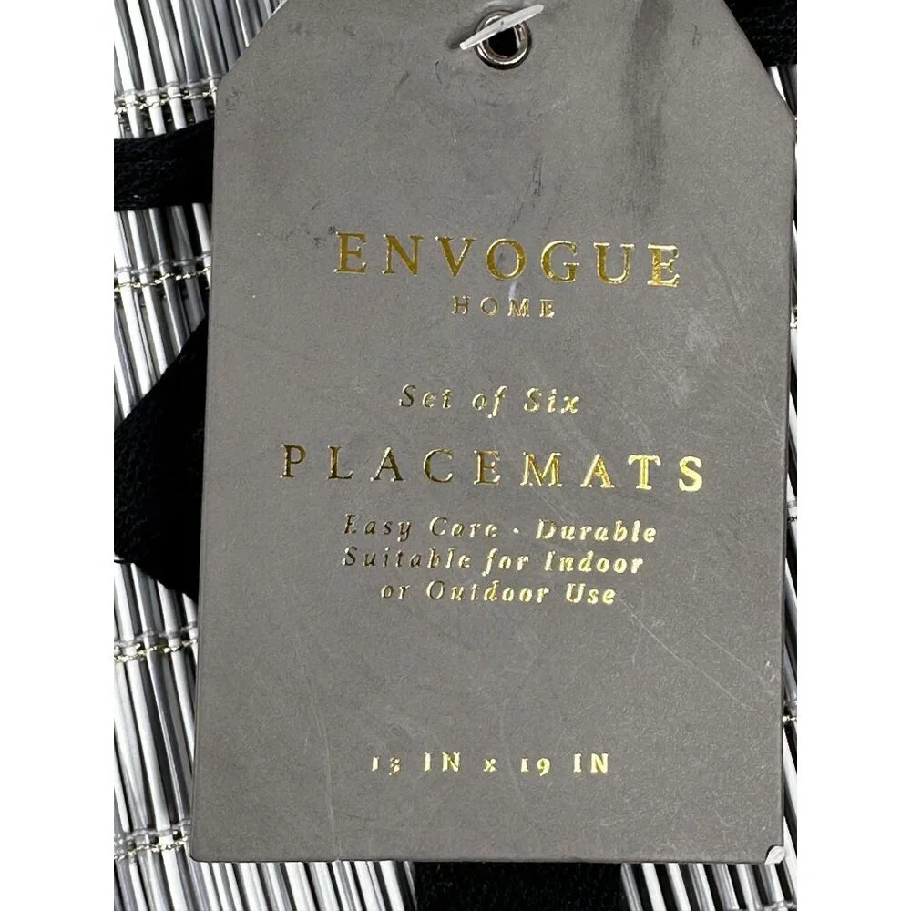 Envogue Set of Six Placemats Indoor/Outdoor Silvery/Gold Woven Vinyl 13